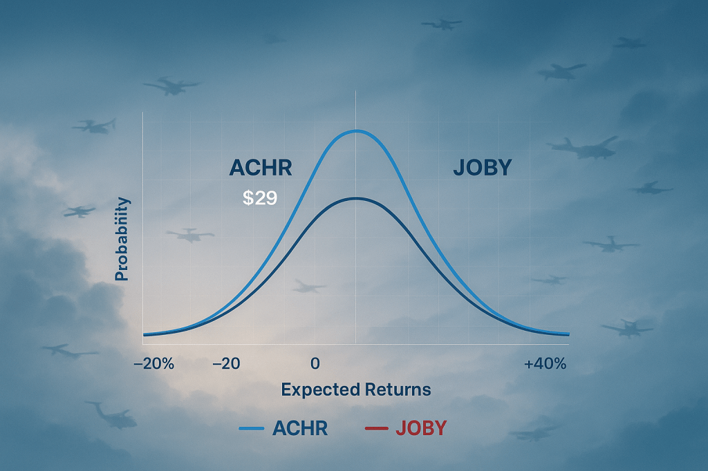 ACHR vs JOBY probability vs expected growth financial illustrative chart