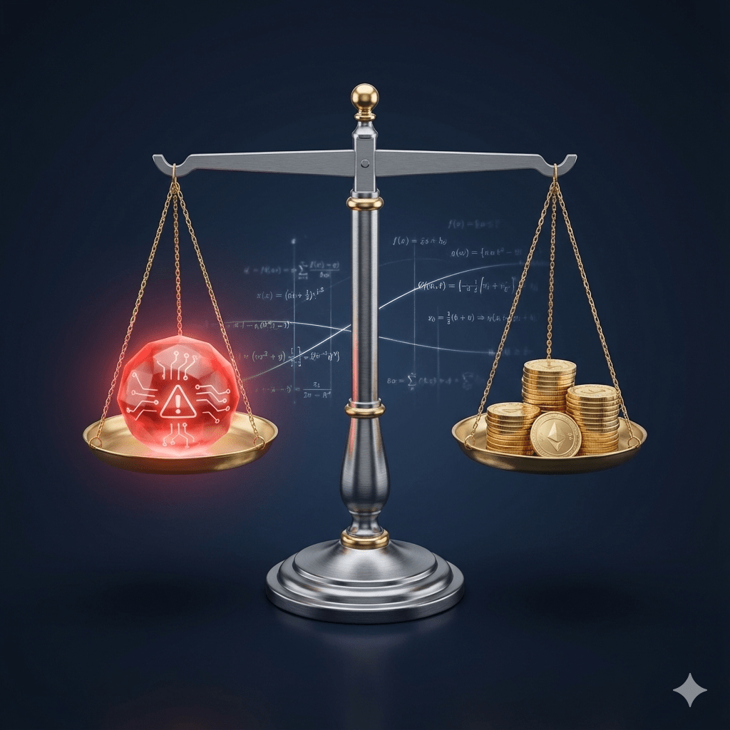 Balance scale showing risk indicators perfectly counterweighted by income distributions, representing the income paradox thesis